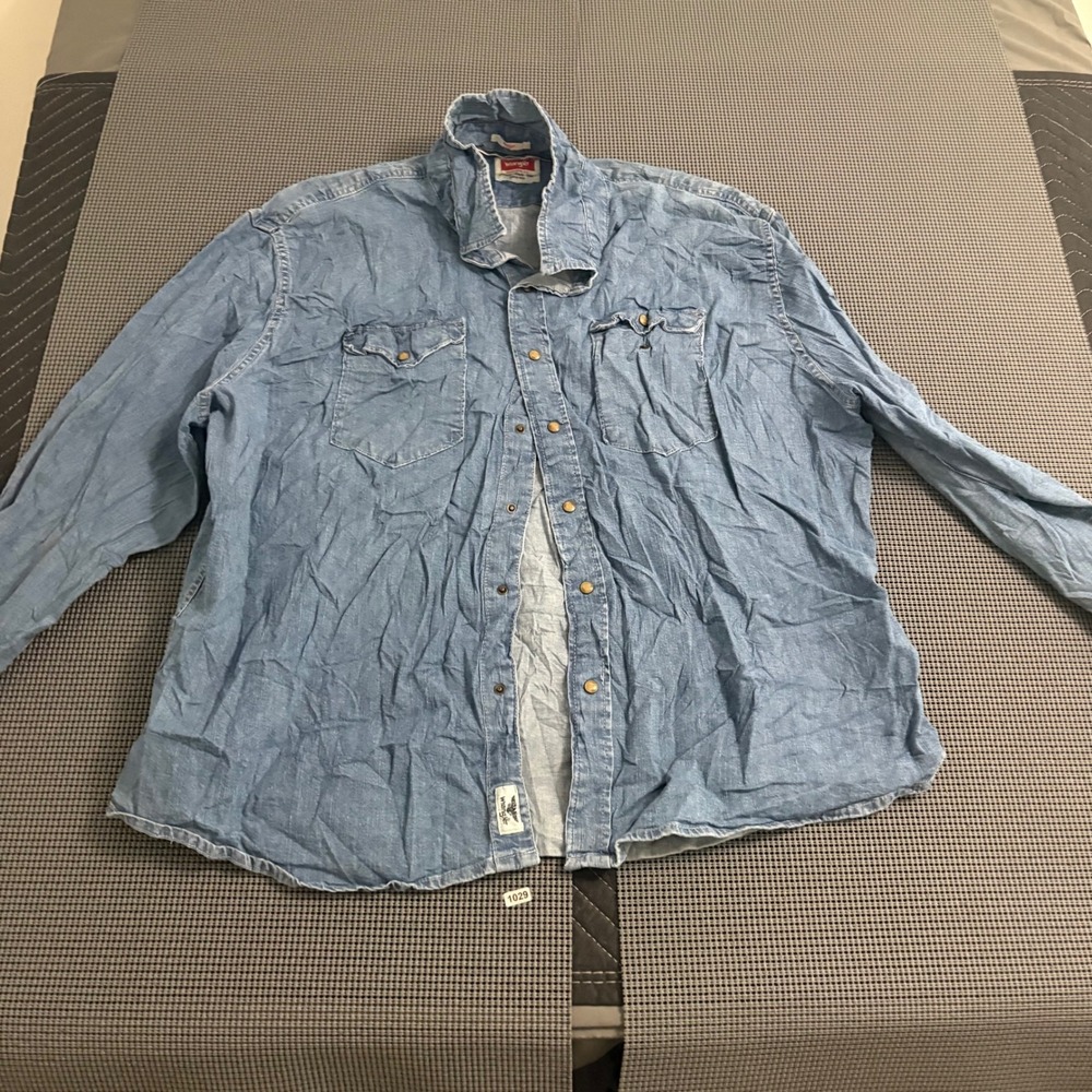 Wrangler Indigo Mens Blue Denim Button Down Western Shirt Long Sleeve
